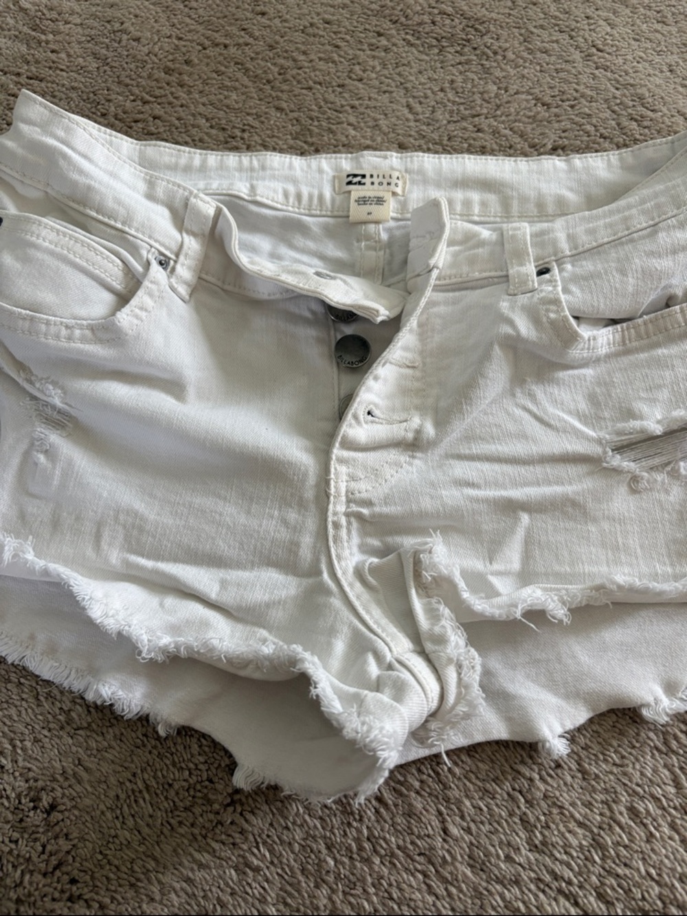 Billabong White Distressed High-Rise Denim Cutoff Shorts